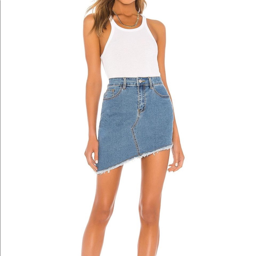 SUPERDOWN ROXANA ASYMMETRIC HEM DENIM SKIRT REVOLVE